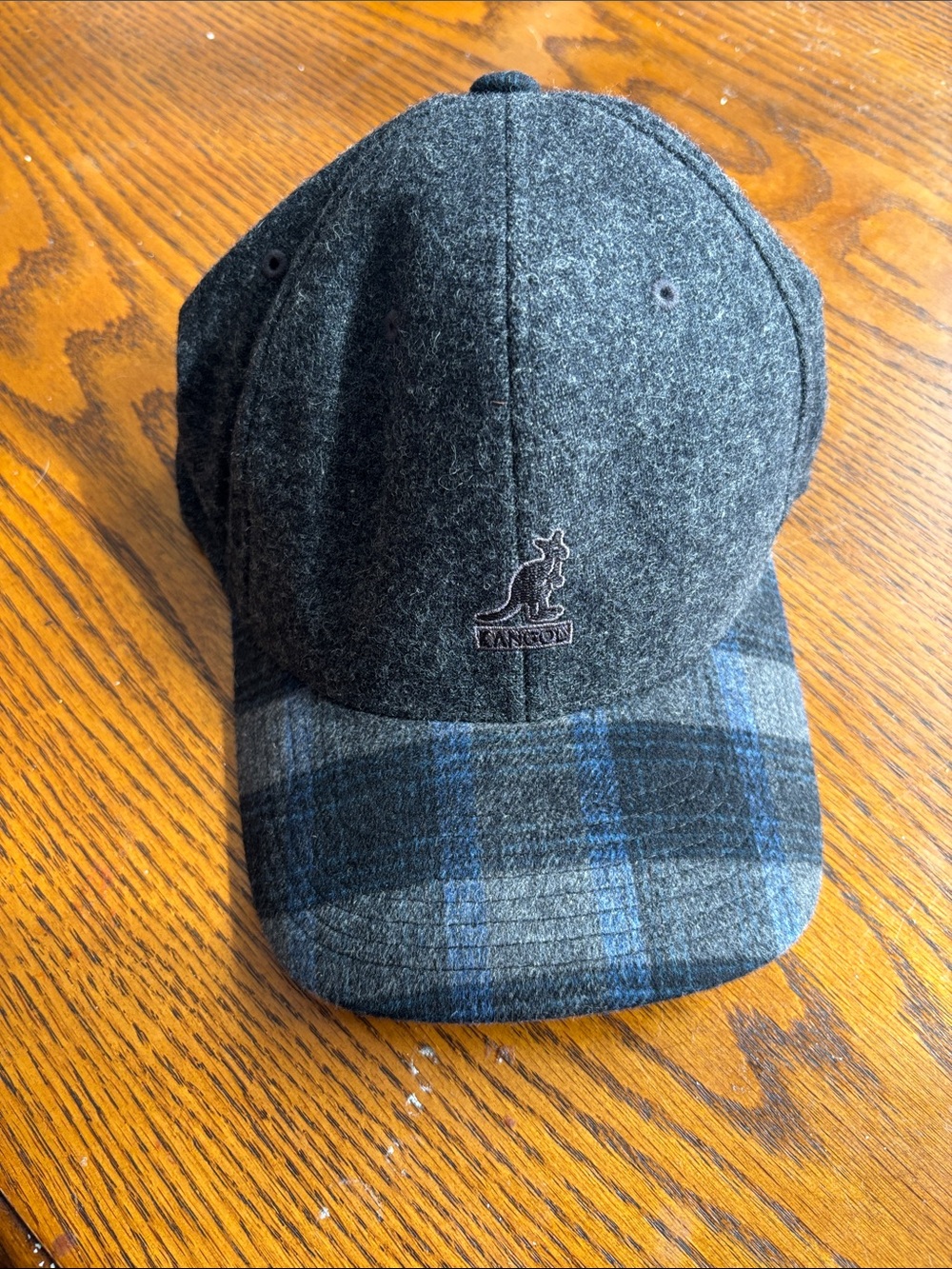 Kangol Gray Cap with Blue Plaid Brim